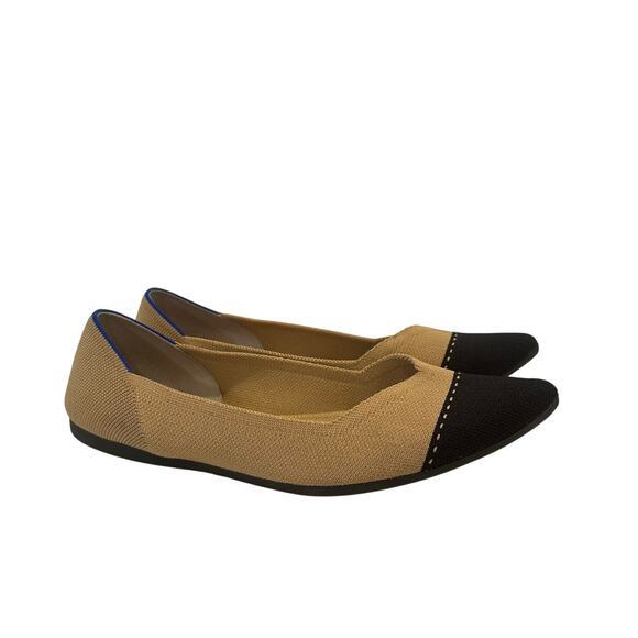 Tan Rothys sz 11 Pointed Toe Flats Tan Black Rothy Flats Rothys Cap Toe Flats - Picture 1 of 7